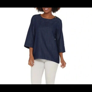 Martha Stewart 3/4 Wide Sleeve Denim Tunic Top